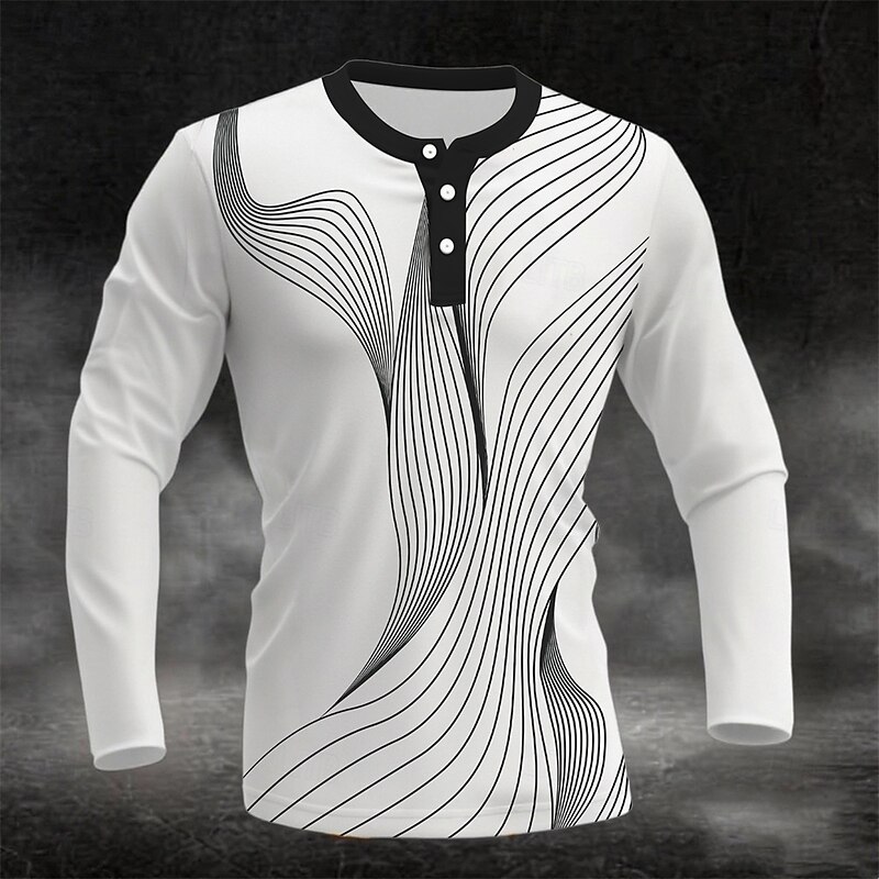 Men's Graphic Geometric Pattern Henley Shirt Long Sleeve Fashion Cute Daily Sports & Outdoor Casual Holiday Spring &  Fall All Seasons Navy Black Blue Green Burgundy Henley Henley T-Shirt4