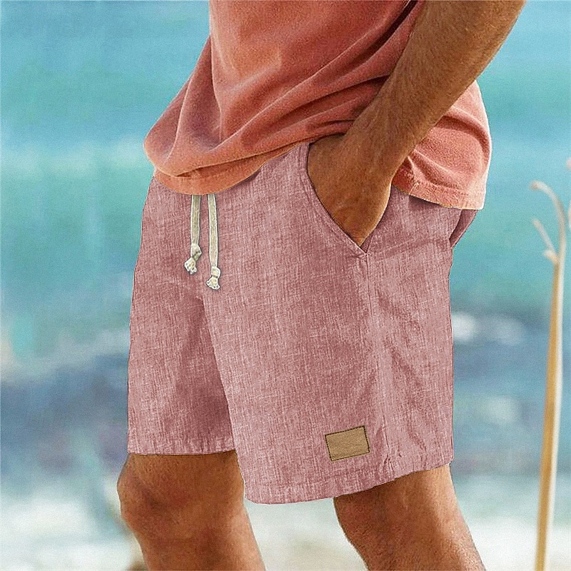 Men's Shorts Linen Shorts Summer Shorts Beach Shorts Pocket Elastic Waist Drawstring Plain Comfort Breathable Short Vacation Holiday Beach Hawaiian Boho Black Pink