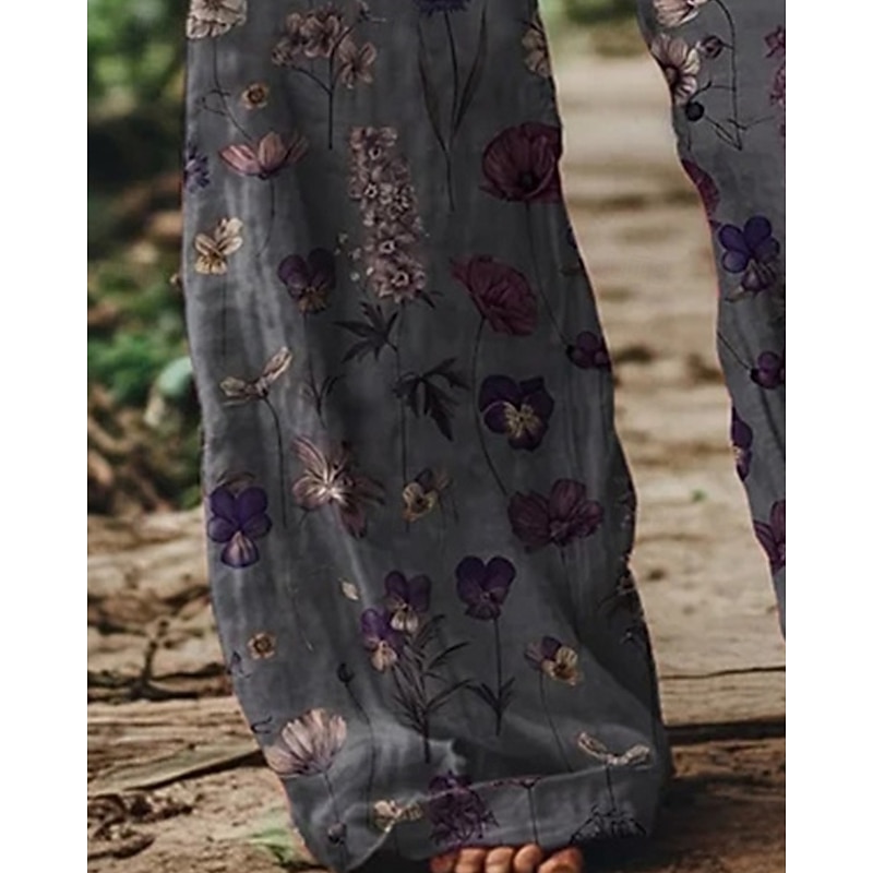 Women's Wide Leg Pants Trousers Palazzo Pants Fashion Boho Full Length High Waist Flower Elastic Waist Print Breathability Comfortable Street Daily Wear Going out Purple Spring Fall Regular Fit3