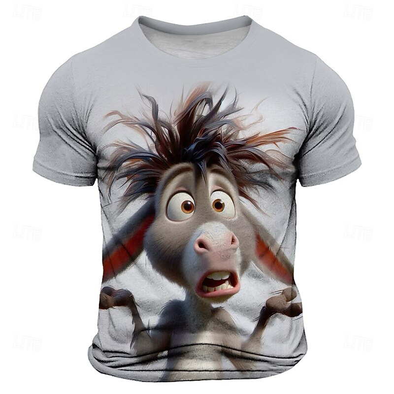 Men's Animal 3D Funny T Shirt Short Sleeve T shirt 3D Print Crew Neck Shirt Fashion Exaggerated Daily Party Street Casual Heather Gray Blue Gray Summer Spring Clothing Apparel S M L XL XXL XXXL3