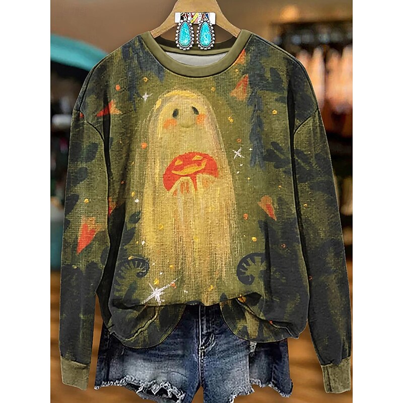 Halloween Women's Sweatshirts Ghost Graphic Casual Long Sleeve Crew Neck Regular Tops Street Dailywear Casual Print Blue Orange Green Spring Fall Winter2