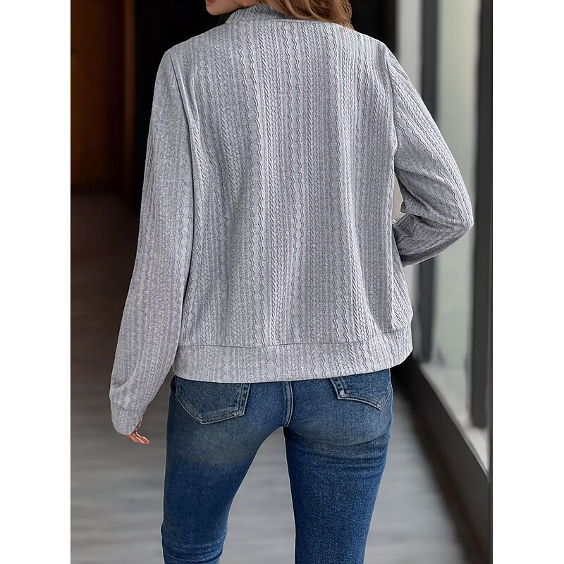 Women's Casual Jacket Comfortable Breathable Full Zip Daily Casual Plain Casual Daily Regular Stand Collar Regular Fit Long Sleeve Outerwear Black Gray Spring Fall2