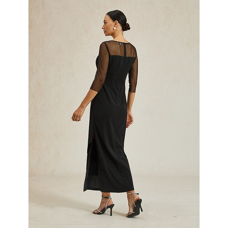 Women's Maxi Dress Sheath Dress Elegant Birthday Formal Solid Color 3/4 Length Sleeve Crew Neck Black Summer Spring Fall2