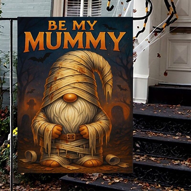 Halloween Garden Flag Banner – "Be My Mummy" Wrapped Mummy with Tombstone, Double-Sided Weather-Resistant Yard Flag for 2025 Halloween Holiday Outdoor Lawn, Porch Decoration3