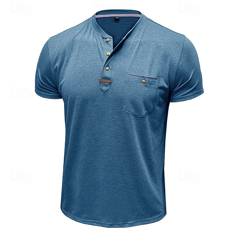 Men's Henley Shirt Tee Henley Top Short Sleeve Solid Color Plain Solid Fashion Designer Casual Pocket Color Block Henley Outdoor Casual Daily Summer Spring All Seasons Black White Light Blue Henley