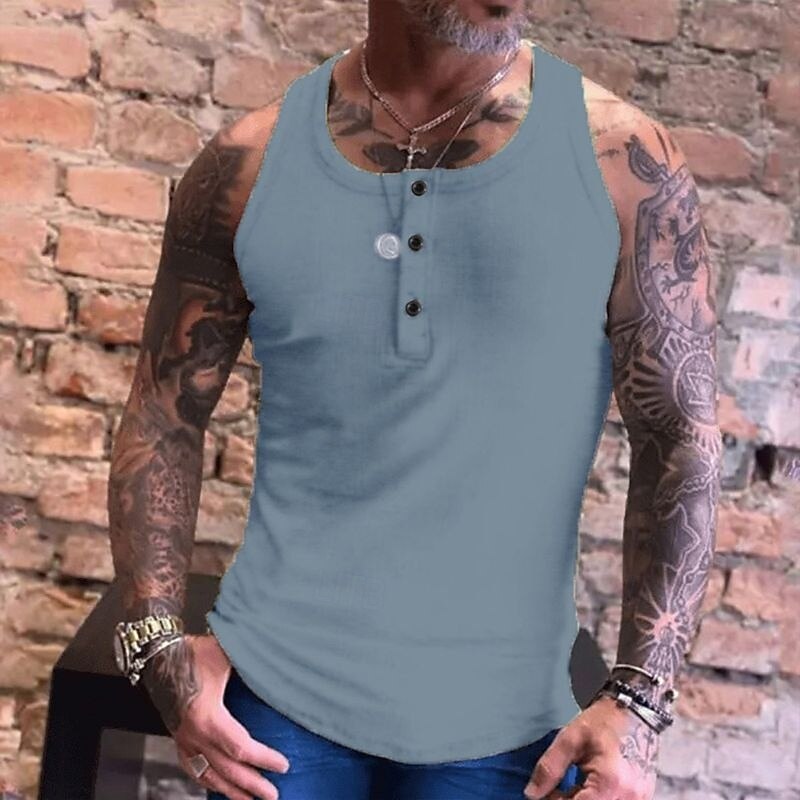 Men's Tank Top Vest Top Undershirt Sleeveless Shirt Sleeveless Crew Neck Summer Plain Fashion Streetwear Muscle Button-Down Sports & Outdoor Athleisure Gym White Blue Green Top Tee for Men3