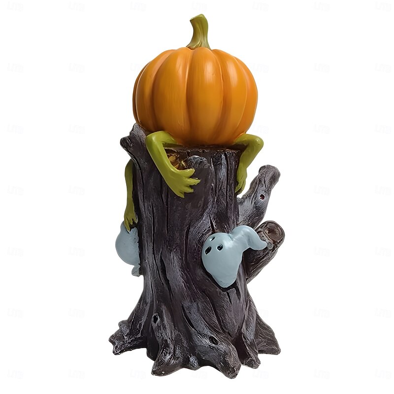 Halloween Pumpkin Monster Resin Statue, Scary Stump Pumpkin Man Figurine, Horror Home Decor Ornament for Haunted House Scene Display4