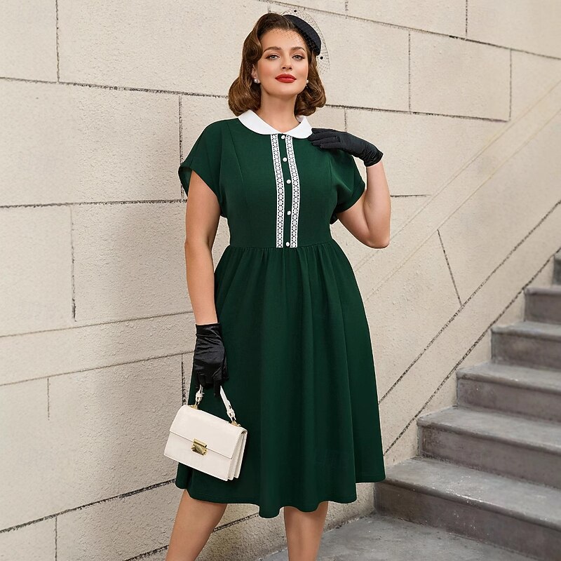 Retro Vintage 1950s Rockabilly Midi Flare Dress Plus Size A-Line Fancy Dress Women's Vacation Homecoming Party & Evening Adults Dress Spring & Summer4