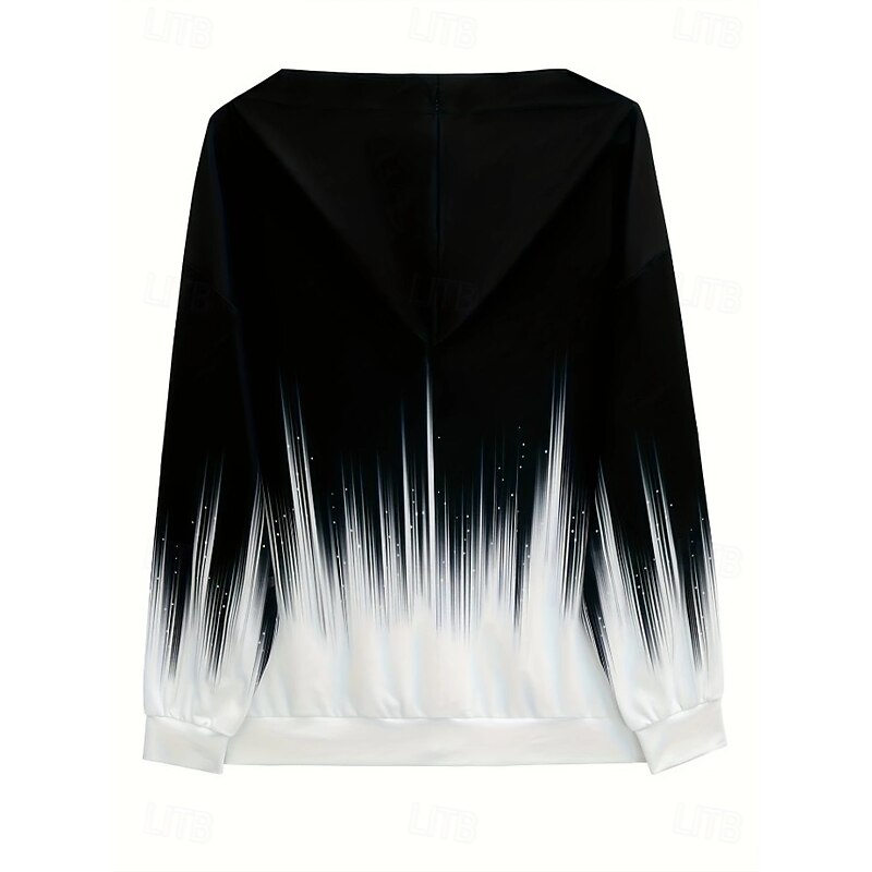 Women's Hooded Sweatshirt Jacket Long Sleeve Zip Up Hoodie With Pocket Lightweight Casual Graphic Geometric Striped Tops Street Dailywear Pocket Print Black Fuchsia Spring Fall2