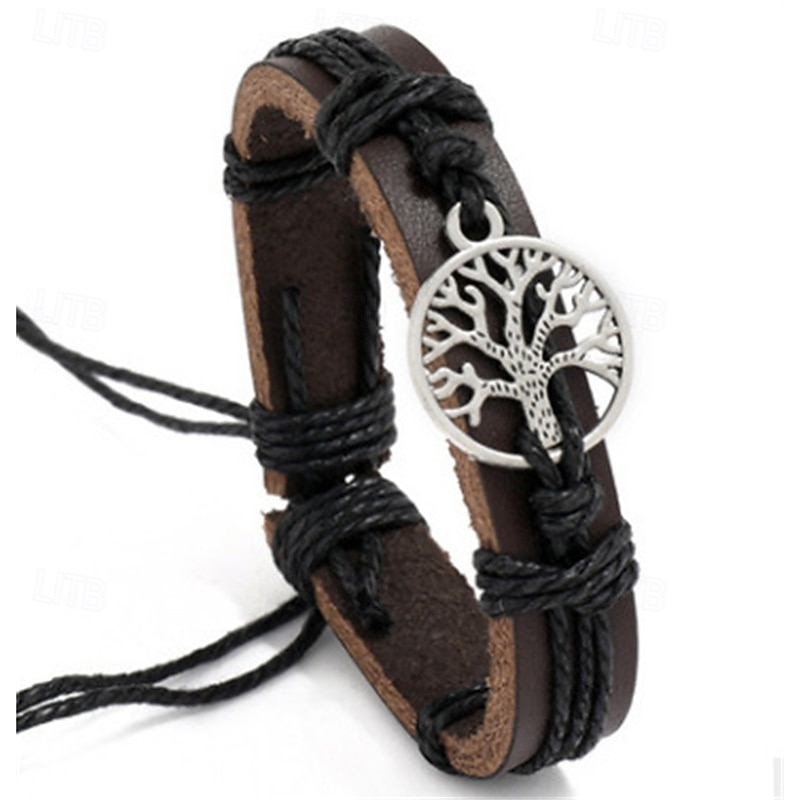 Women's Vintage Bracelet Loom Bracelet Plaited Wrap Tree of Life Fashion Classic Leather Bracelet Jewelry Black / Brown For Daily Holiday Date3