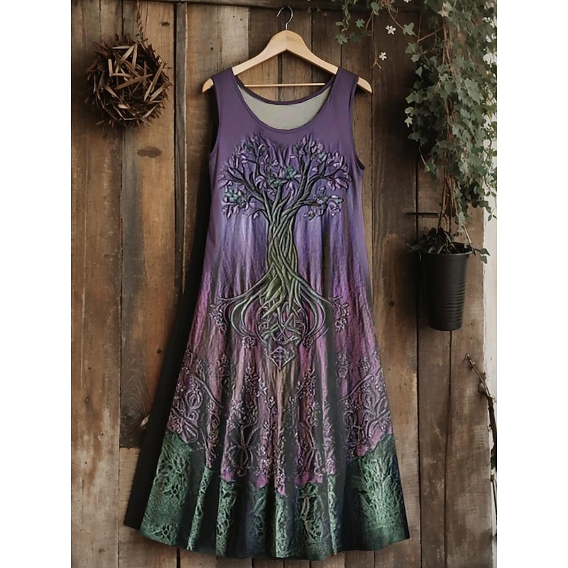 Women's  Vintage Viking Celtic Knot Gradient Art Midi Dress Sundress A Line Dress Vacation Casual Boho Wedding Party Beach Regular Fit Floral Graphic Leaf Sleeveless U Neck2
