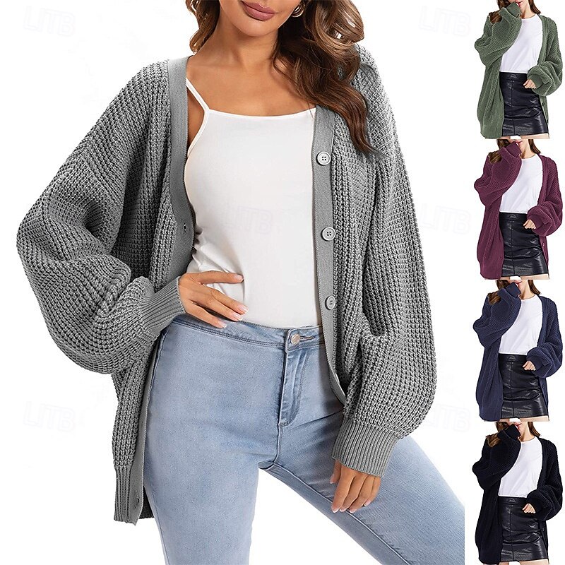 Women's Sweater Cardigan Fashion Streetwear Daily Solid Color Ribbed Open Front Knitted Long Sleeve Long Tops Knit Holiday Going out Weekend Black White Fall Winter