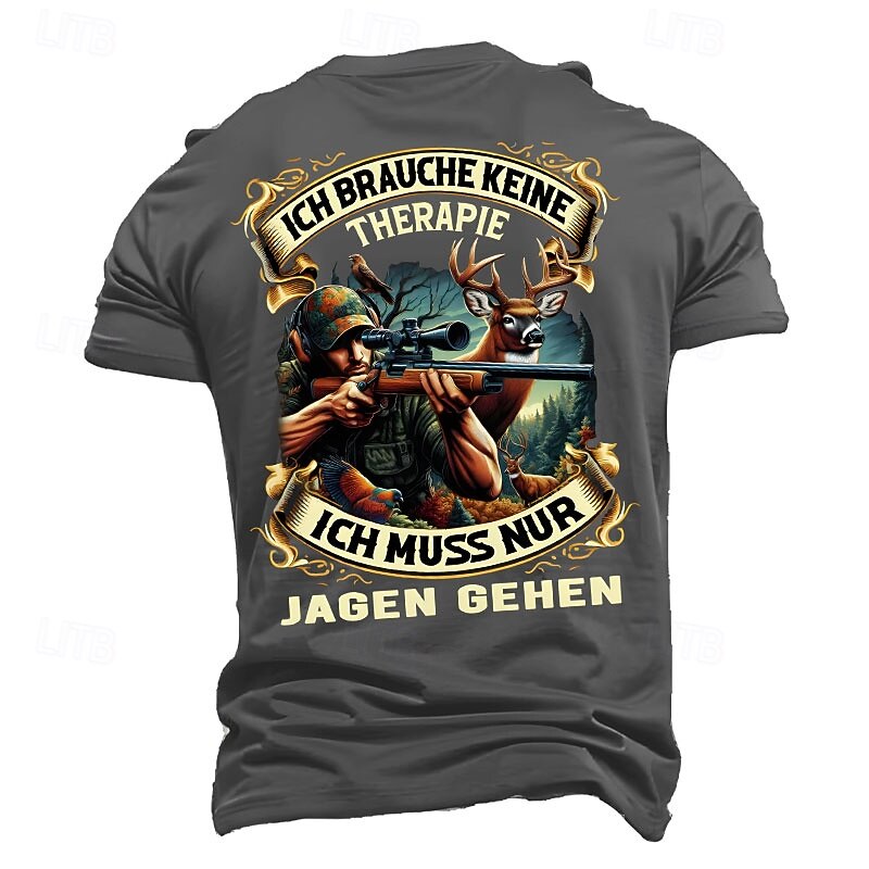 Men's Hunting Short Sleeve Graphic T-Shirt - 'I Don't Need Therapy, I Just Need To Go Hunting' Lifestyle Design4