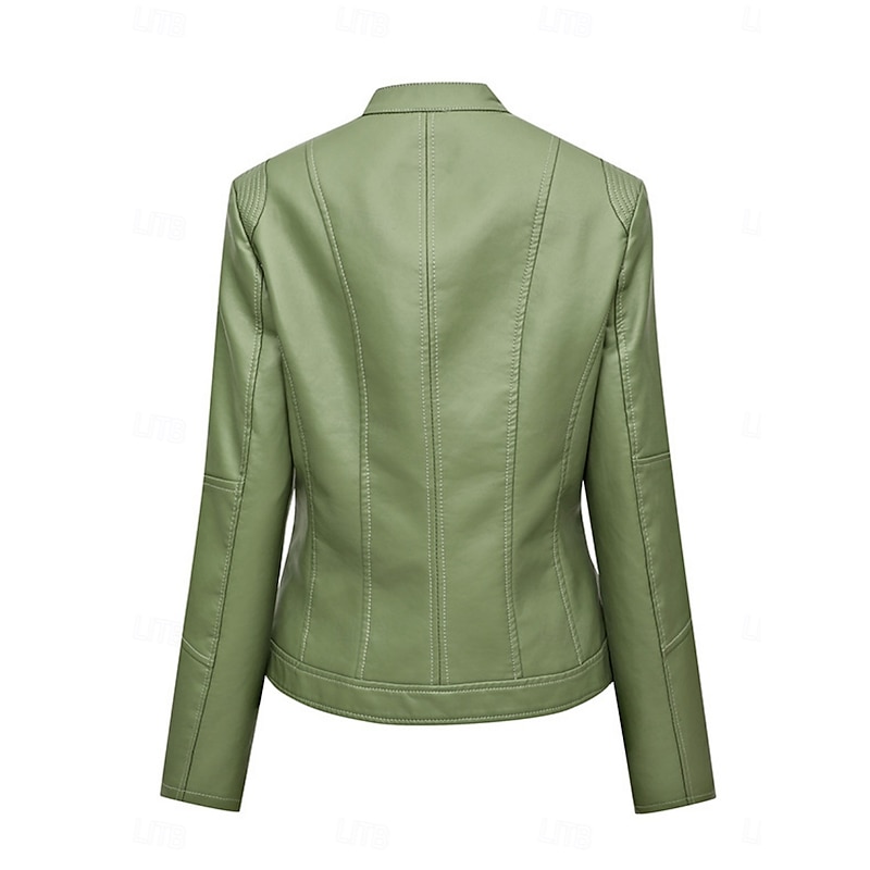 Women's Faux Leather Jacket Casual Jacket Comfortable Breathable Zipper Pocket Fashion Casual Plain Vacation Street Casual Daily Wear Zipper Short Turndown Slim Long Sleeve Outerwear Black Red Green3