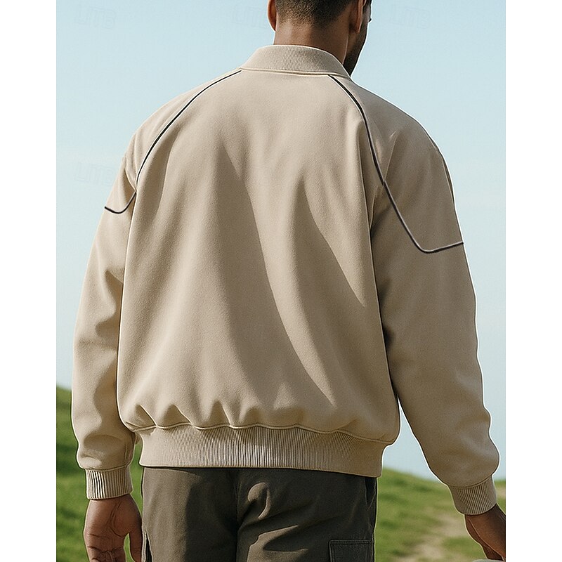 Men's Running Jacket Outdoor Jacket Zipper Pocket Long Sleeve Top Athleisure Fall Solid Colored Sun Protection Windproof Lightweight Fishing Hiking Outdoor Sportswear Activewear Black Dark Gray Khaki2