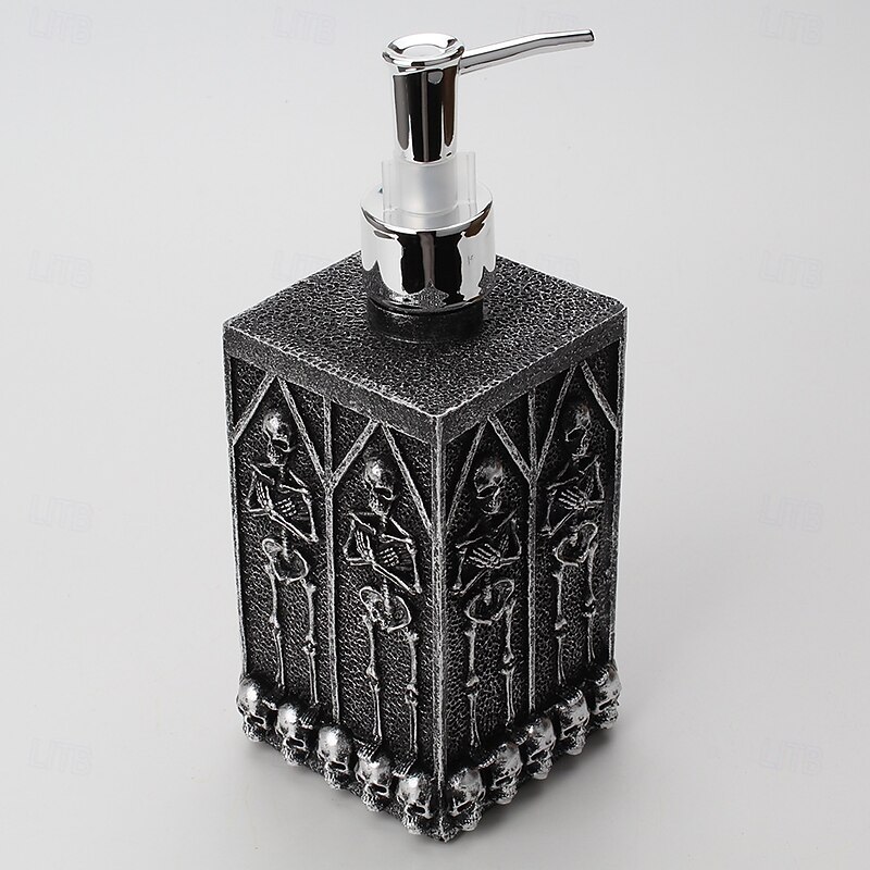Halloween Skull Soap Dispenser 460ml Square Crypt Style Resin Bottle Gothic Punk Liquid Holder for Bathroom Kitchen Sink Unique Western Decor Refillable Container