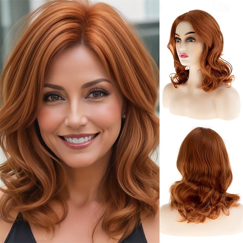 Long Wavy Orange Wigs for Women Synthetic Natural Heat Resistant Party Cosplay Hair Wig