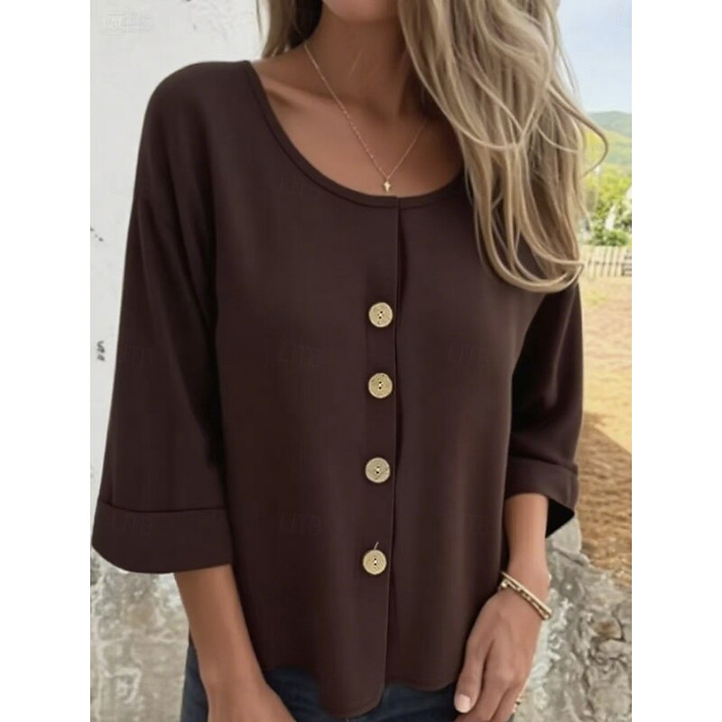 Women's Blouse Solid Color Stylish Casual Long Sleeve Crew Neck Regular Tops Daily Black White Brown Apricot Light Blue Summer Spring4