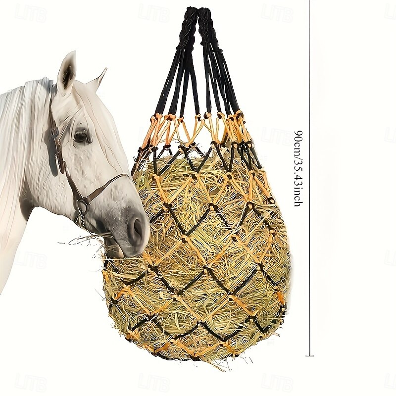 Durable Polyester Hay Feeder for Horses Sheep and Donkeys - High-Capacity Woven Grass Net with Black & Orange Straps 35.43 Large Size Perfect for Farm Animals Farm Animal Feeder  Feeding Access2