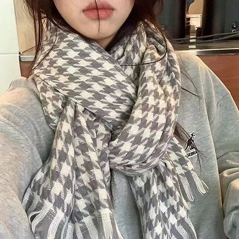 Women's Rectangle Scarf Women's Shawls & Wraps Street Daily Date Grey Black White Scarf Houndstooth3