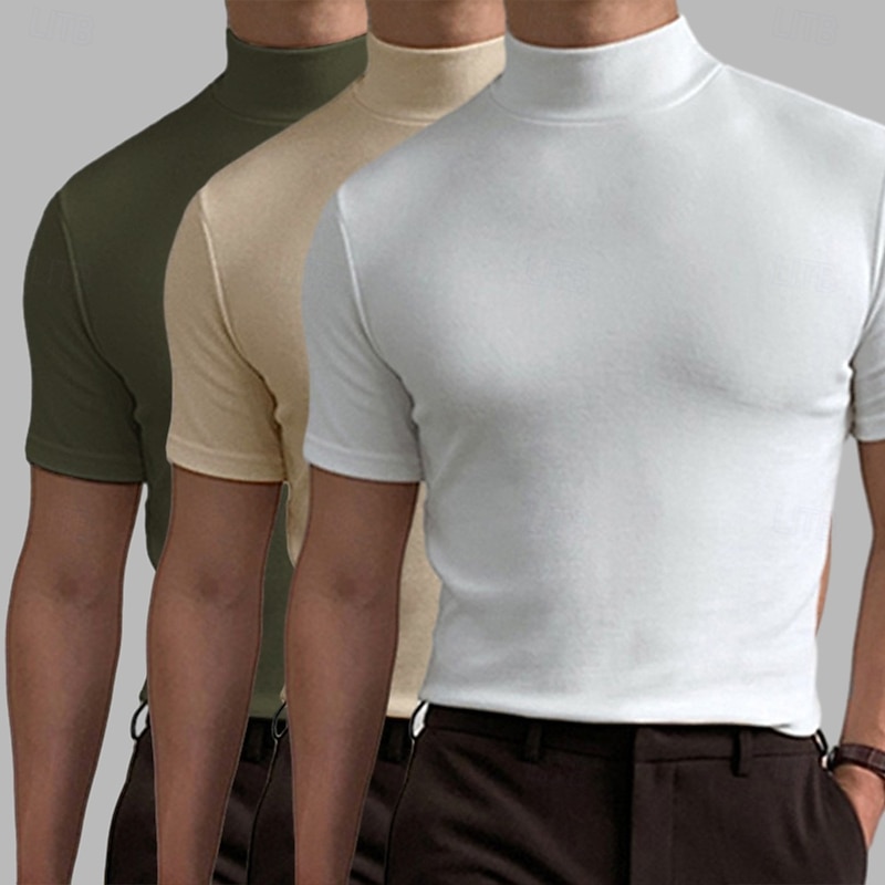 3 Pack Men's T Shirt Turtleneck shirt Short Sleeve Stand Collar Summer Spring Plain Fashion Casual Comfortable 3-Piece Vacation Street Holiday Tee4