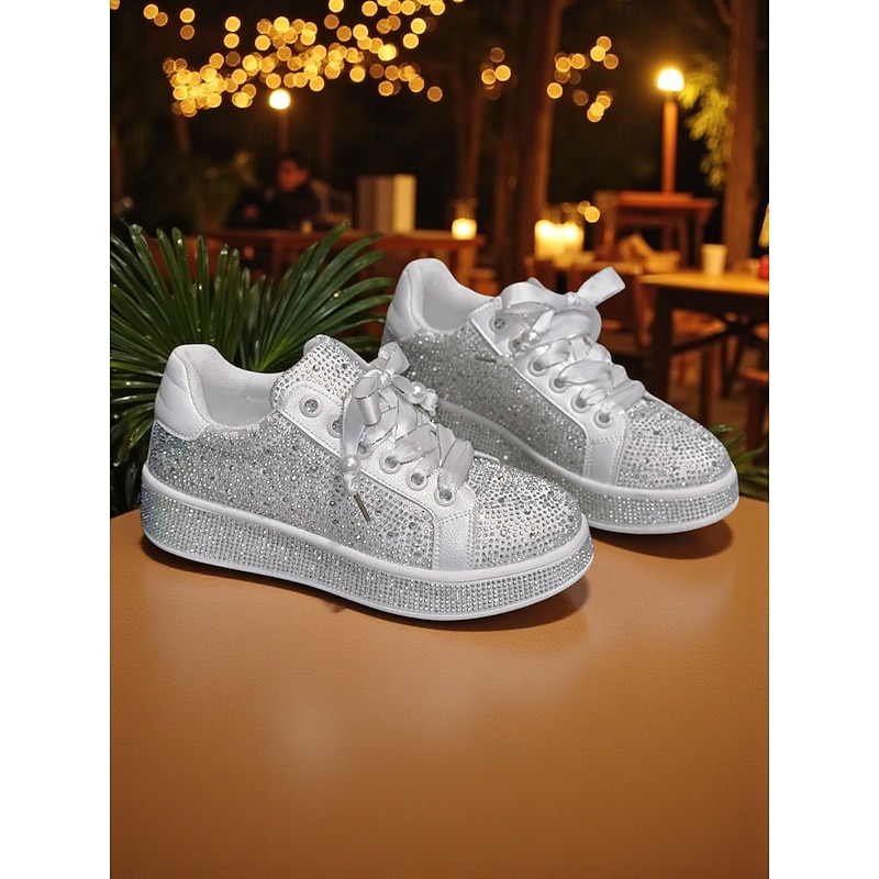 Women's Sparkly Rhinestone Lace-Up Sneakers - Glamorous Casual Party Shoes for Nightlife, Clubbing and Evening Events2