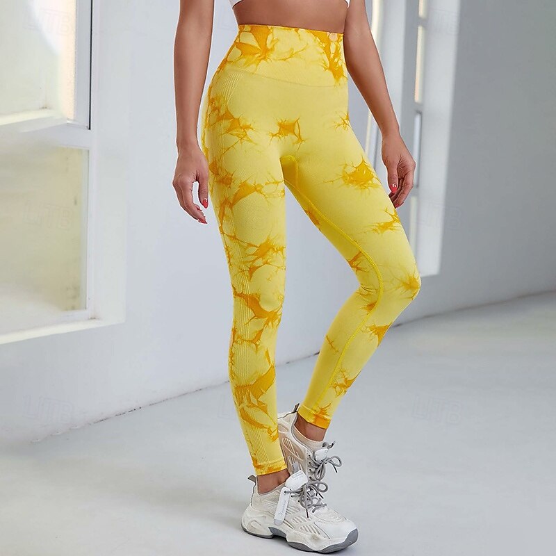 Women's Workout Leggings Yoga Pants Tummy Control High Waist Dance Pilates Running Bottoms Tie Dye Yellow Pink Red Fall Sports Activewear Tight Fit2