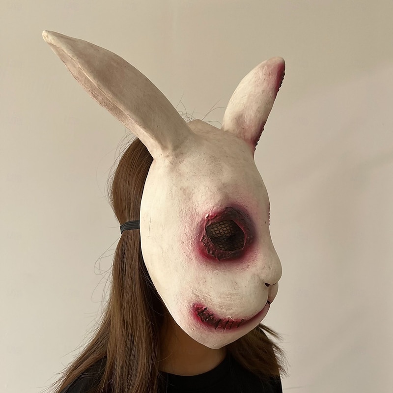 Halloween Bloody Bunny Mask for Adults, Realistic Scary Costumes Latex Face Mask, Creepy Full Head Rabbit Mask for Haunted House, Cosplay, and Party Decor - Main Image