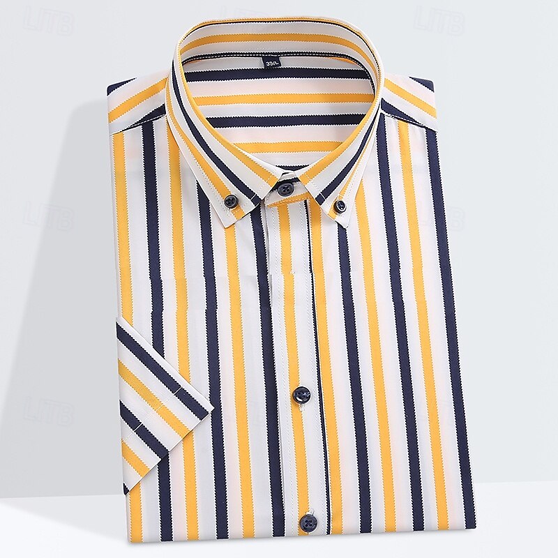 Men's Shirt Dress Shirt Button Down Shirt Non Iron Shirt Striped Corporate Clothing Thanksgiving Dark Yellow Black White Yellow Short Sleeve Lapel All Seasons Clothing Apparel Print4