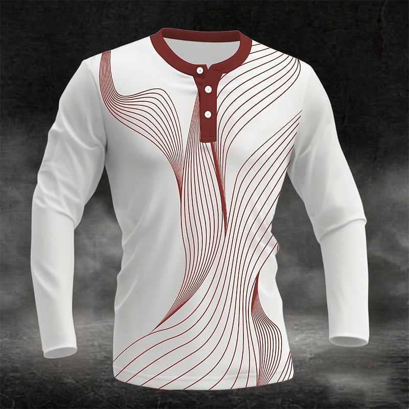 Men's Graphic Geometric Pattern Henley Shirt Long Sleeve Fashion Cute Daily Sports & Outdoor Casual Holiday Spring &  Fall All Seasons Navy Black Blue Green Burgundy Henley Henley T-Shirt3