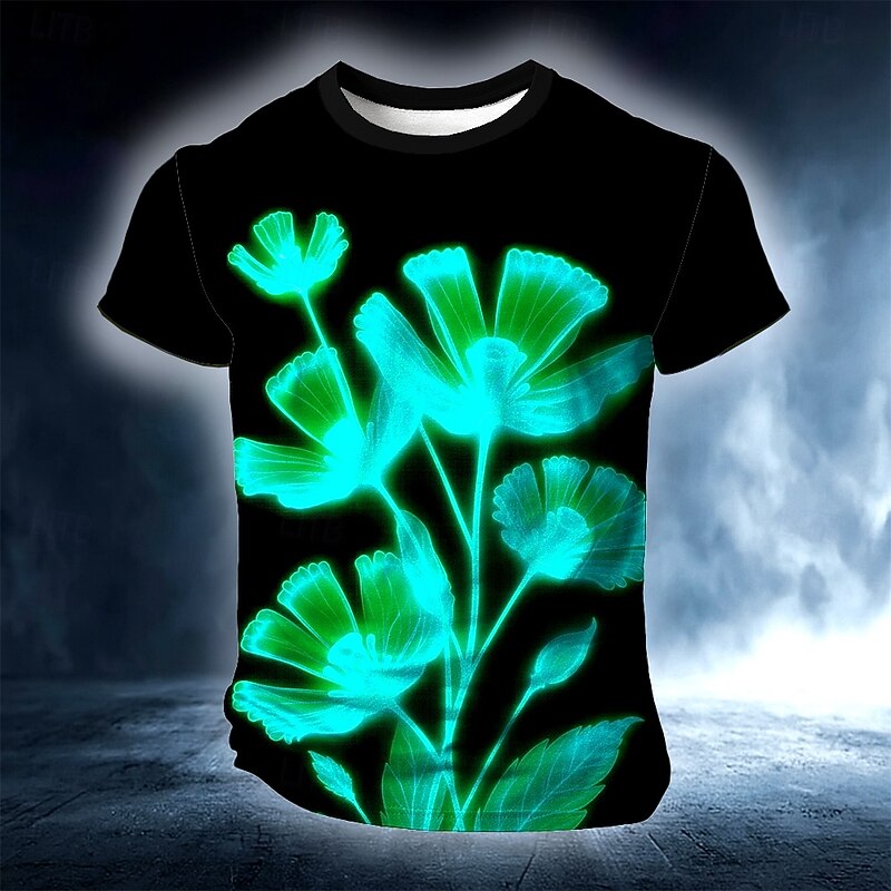 Men's Floral 3D T Shirt Short Sleeve T shirt 3D Print Crew Neck Shirt Fashion Exaggerated Designer Party Street Club Red Blue Green Summer Spring Clothing Apparel S M L XL XXL XXXL