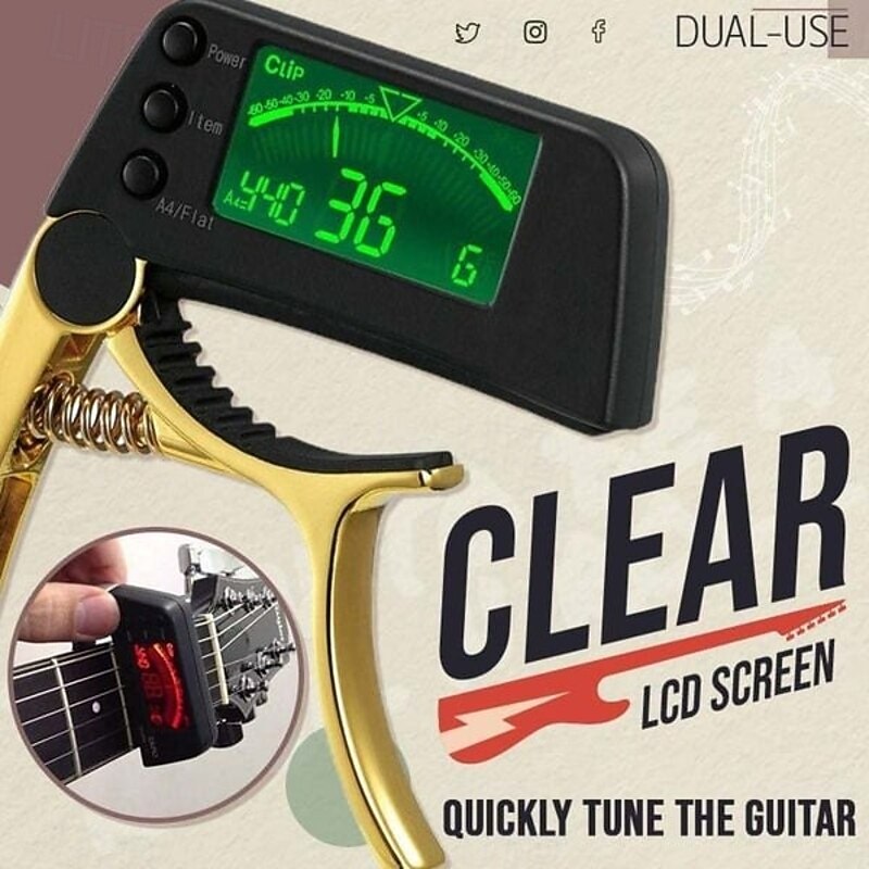DUAL-USE GUITAR CAPO TUNER WITH LCD DISPLAY Zinc Alloy 2 in 1 Capo and Tuner for Acoustic Electric Guitar Accurate Pitch Adjustment Tool2