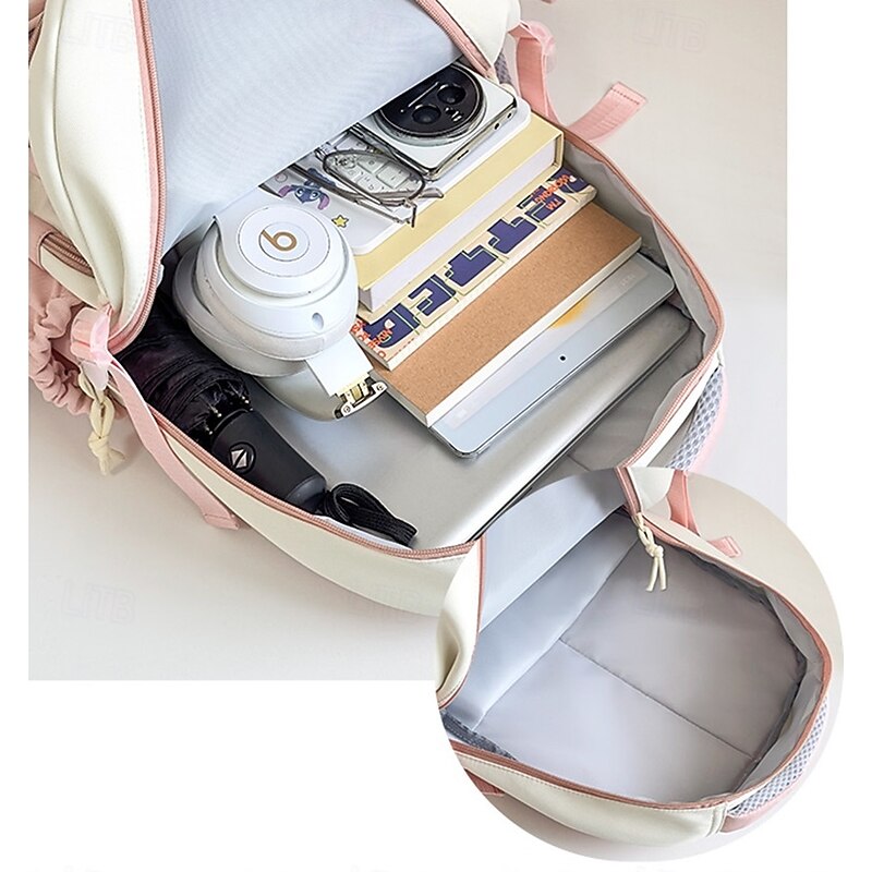 Girls' Kawaii Cat Ear Backpack – Cute Pink School Bag with Clear Display Pocket and Cartoon Pins for Teens and Kids2