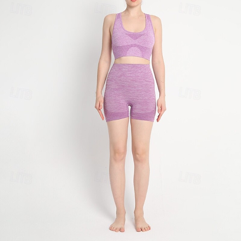 Women's 2 Pieces Sports Bras Workout Sets Yoga Outfits Solid Color Clothing Suit Dark Grey Black Gym Workout High Waist Stretchy Breathable Sleeveless Sport Activewear Slim3