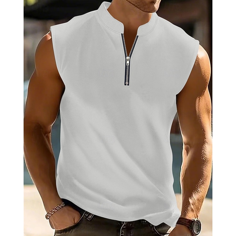 Men's Tank Top Vest Top Undershirt Sleeveless Shirt Sleeveless Quarter Zip Summer Plain Fashion Designer Basic Classic Vacation Street Going out Black White Red Top Tee for Men3