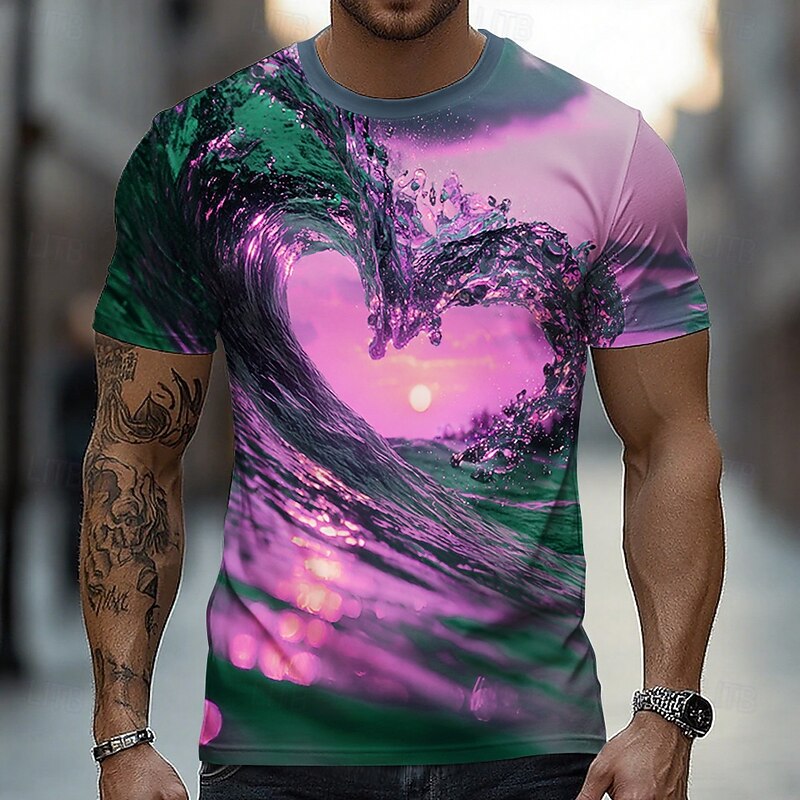 Men's Optical Illusion 3D T Shirt Short Sleeve T shirt 3D Print Crew Neck Shirt Exaggerated Designer Party Street Casual Pink Blue Purple Summer Spring All Seasons Clothing Apparel S M L XL XXL XXXL2
