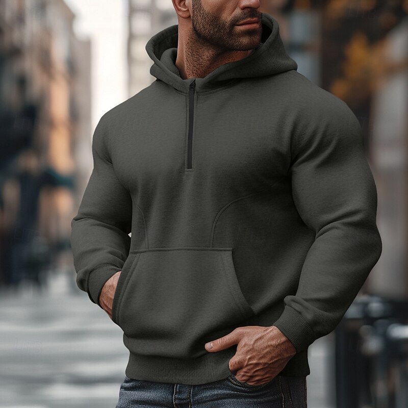 Men's Hoodie Quarter Zip Hoodie Black Army Green Navy Blue Gray Hooded Standing Collar Color Block Zip Up Patchwork Front Pocket Tactical Sports & Outdoor Casual Streetwear Cool Sportswear Spring