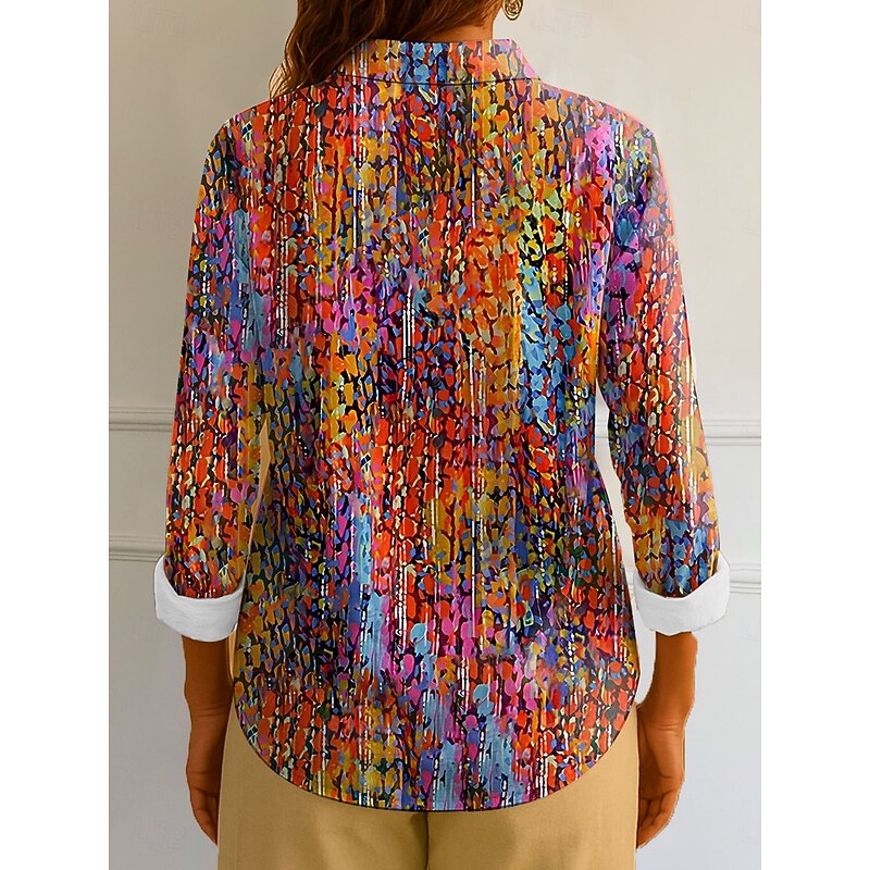 Women's Shirt Button Down Tunic Shirt Collar Long Sleeve Ombre Graphic Elegant Vintage Tropical Regular Tops Work Daily s Print Blue Purple Orange Green Spring2