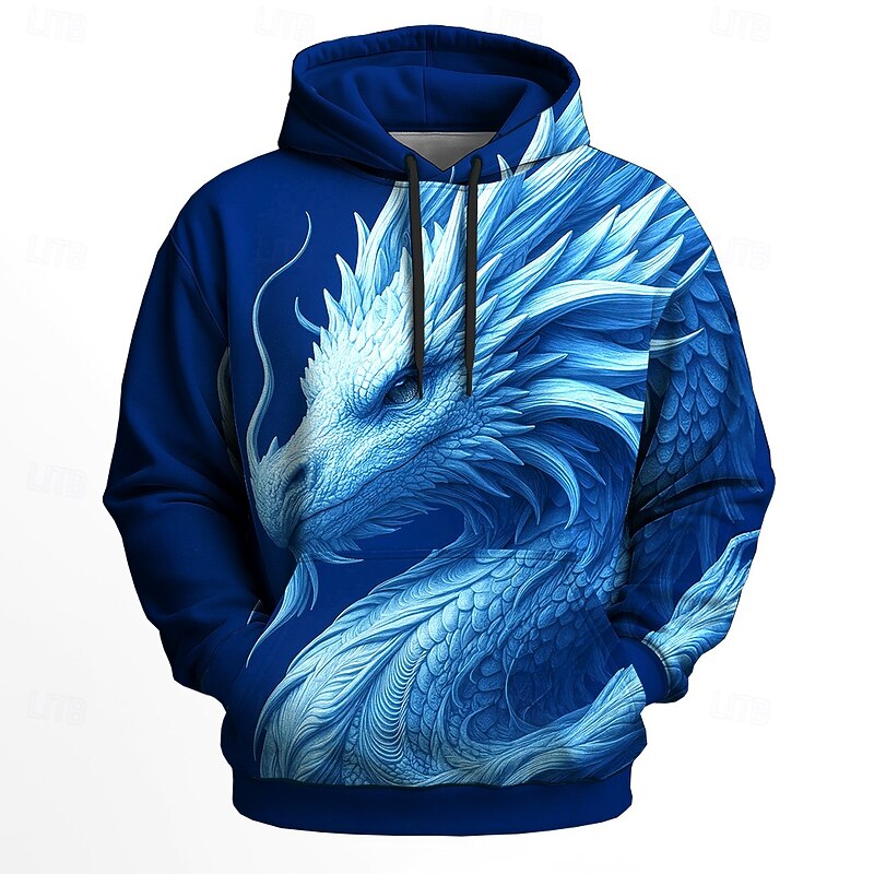 Men's Dragon 3D Hoodies Sweatshirt Cool Party Long Sleeve Crew Neck Club Streetwear Blue Green Drawstring Graphic Fall Winter Designer2