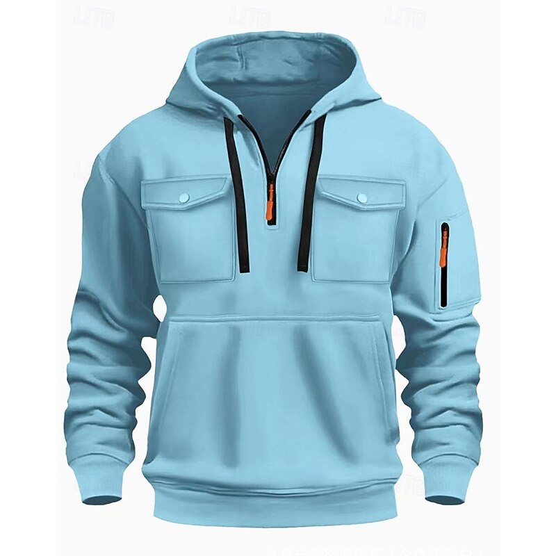 Men's Hoodie Quarter Zip Hoodie Black White Wine Army Green Red Hooded Plain Pocket Quarter Zip Sports & Outdoor Daily Holiday Polyester Streetwear Basic Casual Spring Fall Clothing Apparel Hoodies3