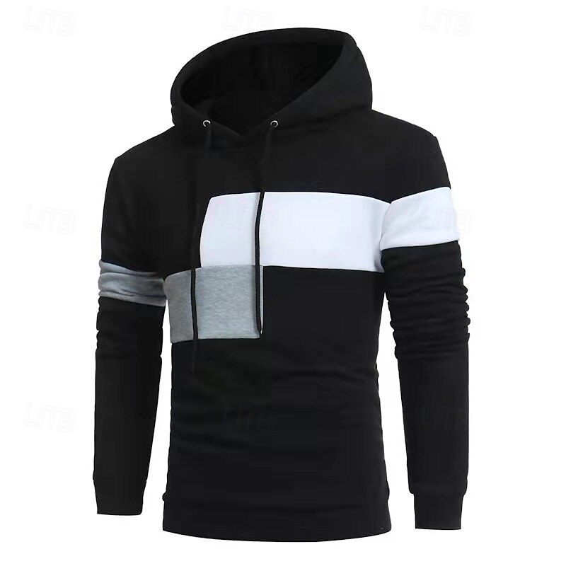 Men's Hoodie Black White Beige Hooded Plain Patchwork Sports & Outdoor Casual Daily Streetwear Cool Sportswear Spring &  Fall Clothing Apparel Hoodies Sweatshirts3