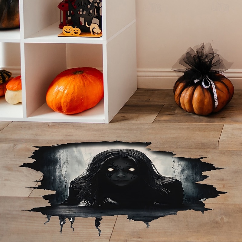 Halloween Scary Ghost 3D Wall Sticker, Broken Wall Decal for Bedroom and Living Room, Self-Adhesive Haunted House Decoration, Spooky Peel and Stick Wall Art for Home Party