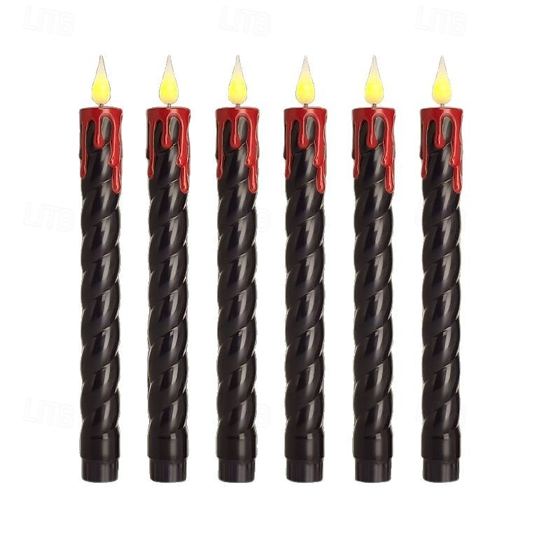 6 Pcs 25Cm Halloween Thread Black Rod Flowing Red Tears Simulation Electronic Candle Light Timer Remote Control AA Battery Indoor and Outdoor Party Atmosphere Decorative Light4