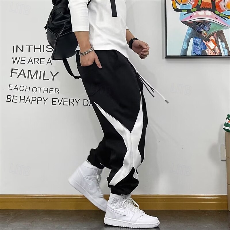 Men's Athletic Pants Sweatpants Joggers Trousers Pocket Elastic Waist Drawstring Color Block Comfort Sports Outdoor Daily Fashion Casual Black Micro-elastic2