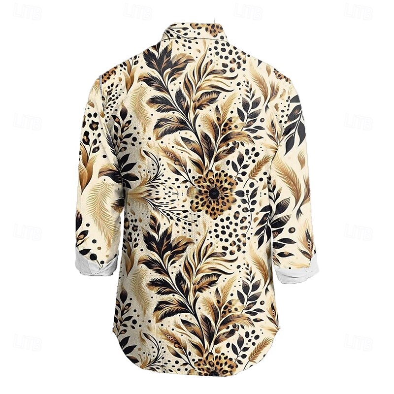 Men's Leaf Plants Tropical Flowers Shirt Button Down Shirt Hawaiian Shirt Long Sleeve Hawaiian Outdoor Vacation Holiday Summer Spring Turndown 3D Print Collared Shirts Pink Purple Green Khaki2