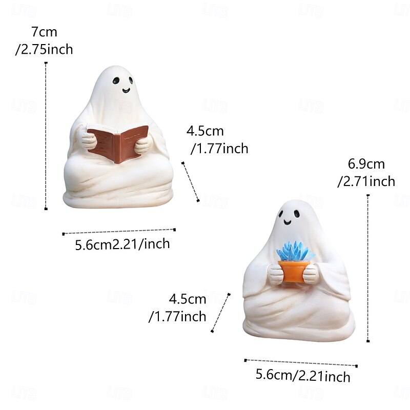 2PCS Halloween Resin Reading Cute Ghost Decoration Figurines Set, Creative Spooky Cute Ghost Decoration Decor for Outdoor Yard and Indoor Home Display4