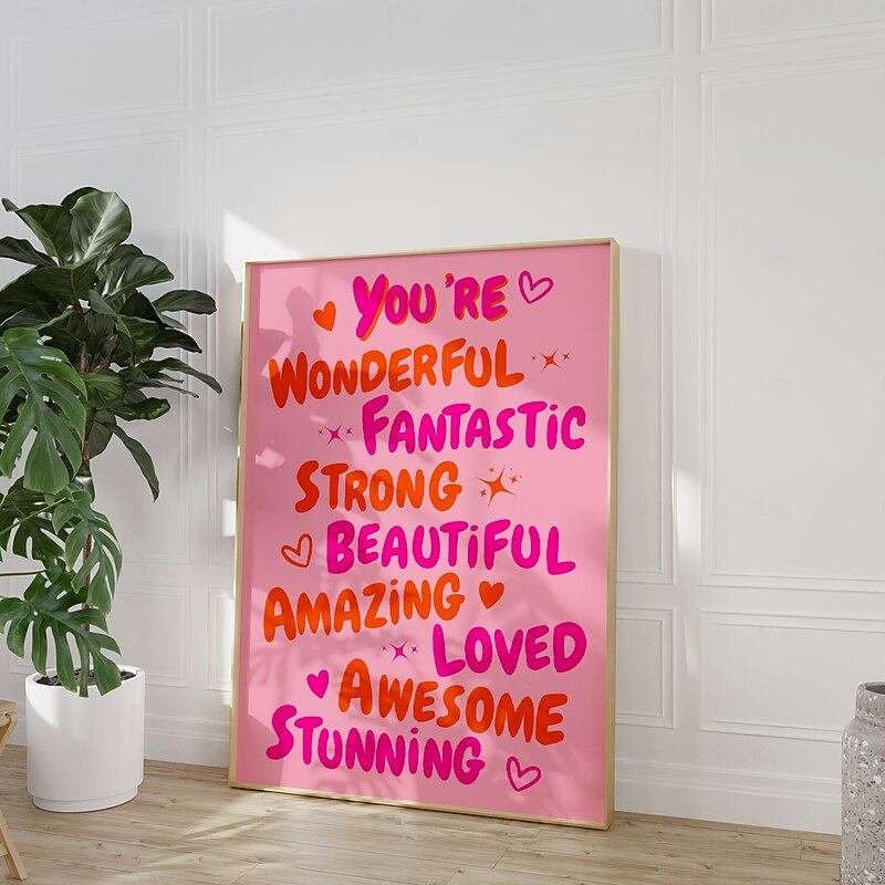 You Are Amazing Pink and Orange Poster - Funky 70s Retro Wall Art Trendy Printable Canvas for Dorm Room Decor Preppy Style Frameless Vertical Letter Print Artwork for Bedroom Living Room2