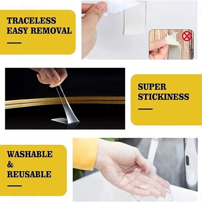 Transparent Magic Nano Tape Double Sided Grip Reusable Home Tape Traceless Glue, 50mm Wide Clear Gel Adhesive Tape, Heavy Duty Removable Wall Tape for Kitchen, Bathroom, Carpet, Photo Frames, DIY Projects3