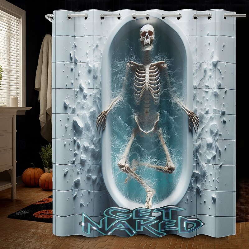 Halloween Shower Curtain with Hooks Polyester Washable Waterproof Pattern Bathroom Bathtub Decor2