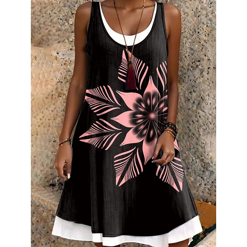 Women's Mini Dress Sundress A Line Dress Off The Shoulder Dress Vacation Casual Boho Daily Regular Fit Floral Graphic Sleeveless Crew Neck White Pink Blue Purple Summer Spring Fall2